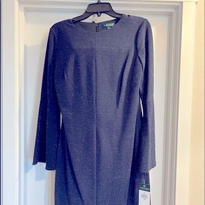 Brand New Lauren Ralph Lauren Navy with Sparkles Bell Sleeve Dress.. Size 10